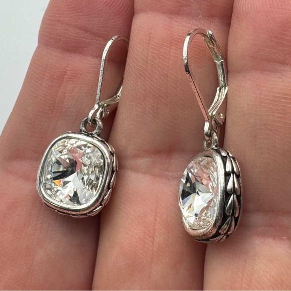 Napier Silver Tone Cushion Cut Crystal Drop Earrings – 0.5” - Picture 3 of 6